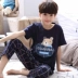 Mùa xuân và mùa thu trẻ em quần cotton ngắn tay mùa hè đàn ông béo cậu bé con trai lớn trong bộ đồ ngủ tracksuit phù hợp với phần mỏng quần áo trẻ em mùa thu đông Phù hợp với trẻ em