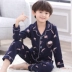 Bộ đồ ngủ áo nịt dài tay cho bé trai lớn hơn, bé trai thiếu niên mặc quần áo cotton giản dị sinh viên hoạt hình tại nhà bộ đồ mỏng - Cha mẹ và con