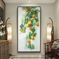 Hand Painted New Chinese Genguan Oil Painting American Vertical Version Aisle Hallway Corridor Hung Painting Restaurant Mural Fu Loh Gourd Auspicious