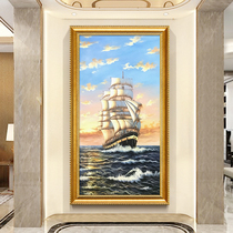 Pure hand painted European-style scenery oil painting Xuanguan Decorative Painting Veranda Aisle into the sea Sailing of sailing and painting a smooth sailing