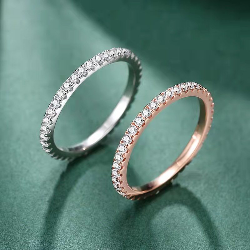 Light extravagant ring female mosanstone drill ring drill full drill half circle pure silver 18K gold rose gold fine diamond gold tail ring
