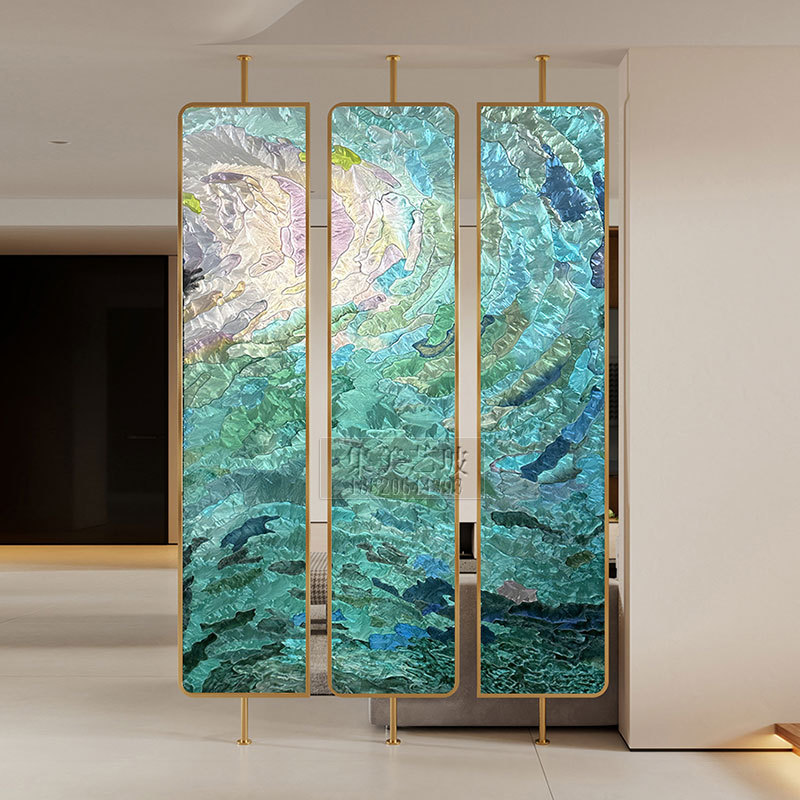 Modern Minimalist Art Enamel Filigree Glass Screen Entry Entrance Living Room Light-Transmitting Living Room Hotel 2024