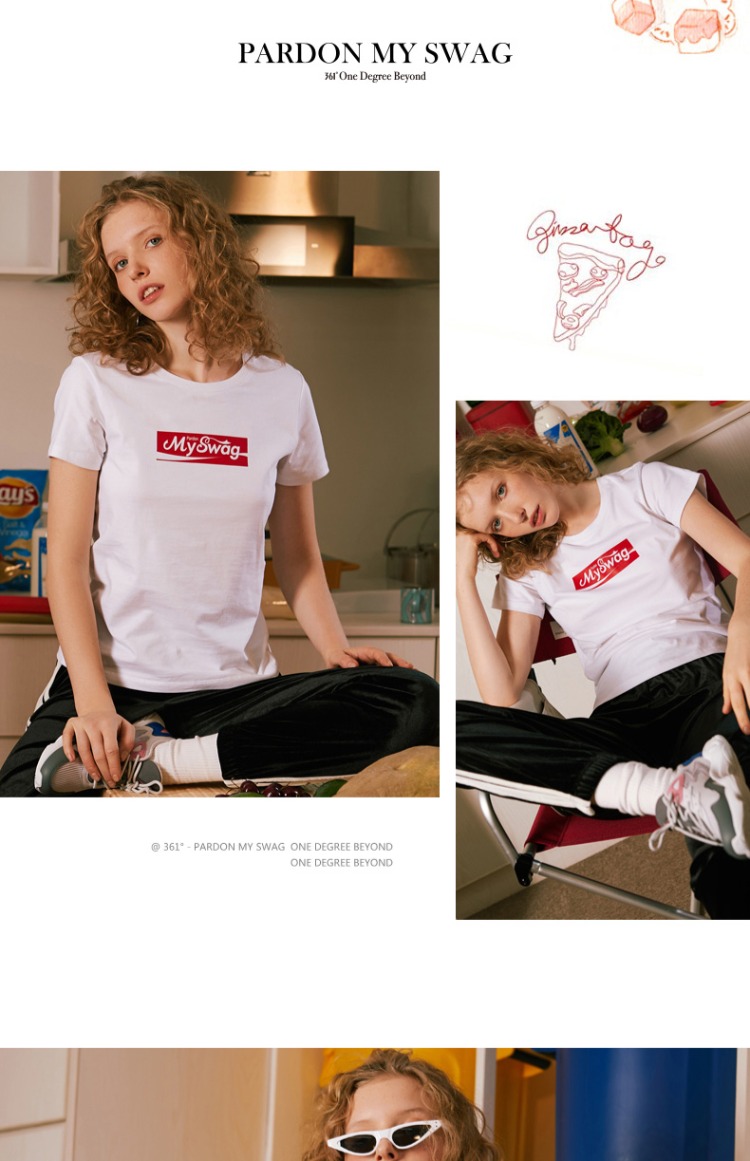 361 độ cotton ngắn tay nữ 2019 hè mới cổ tròn 361 cola in áo thể thao ngắn tay áo sơ mi nữ - Áo phông thể thao áo thể thao nam có cổ