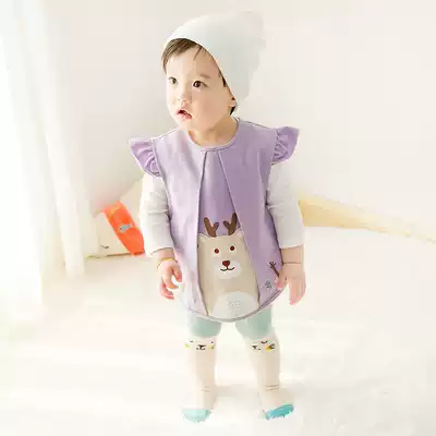 Happy cute Amoy children's bib Pure cotton baby sleeveless eating clothes Infant waterproof anti-dressing bib coat