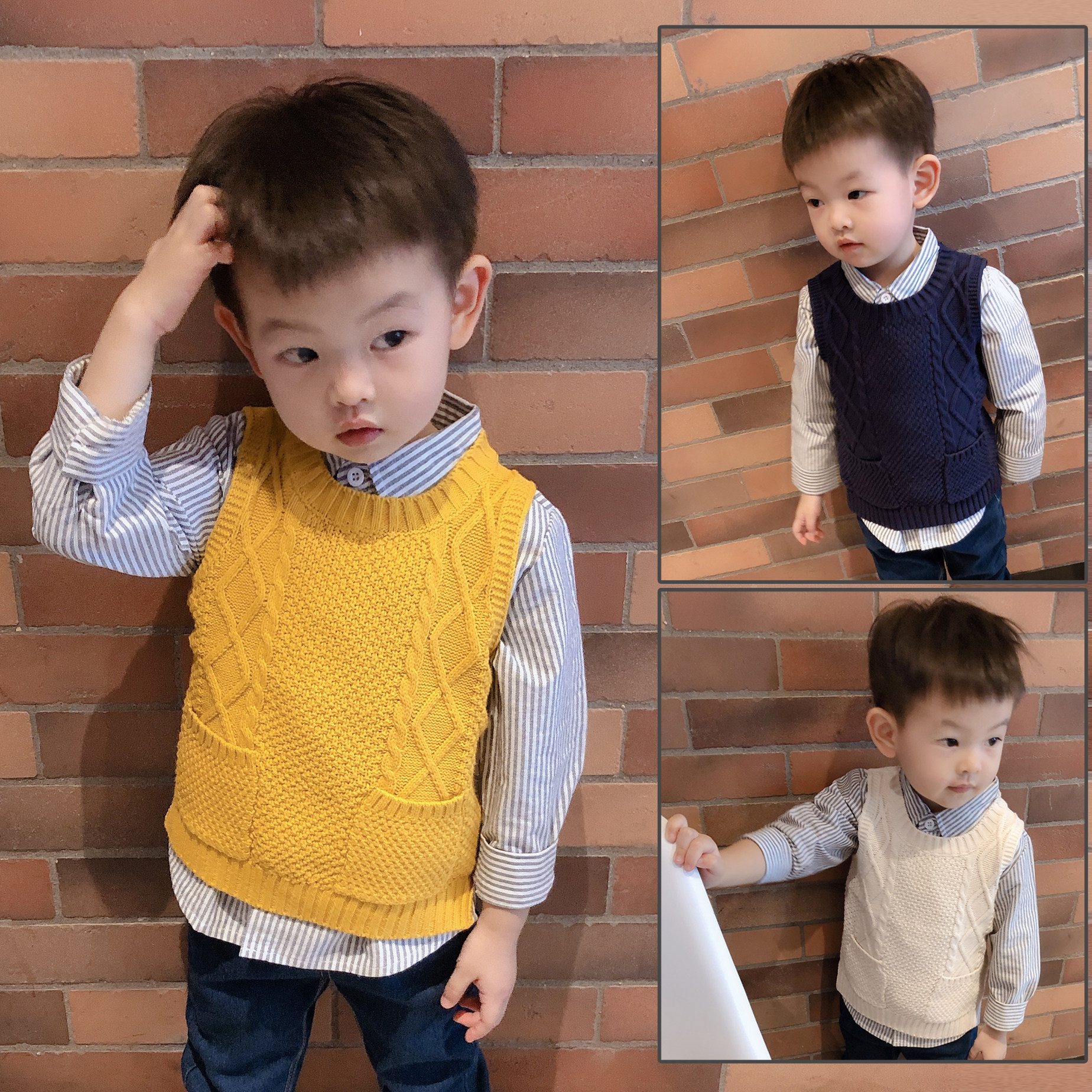 Boy's waistcoat spring and autumn thin section 2022 new children knit vest pure cotton girl baby wool magochio pie