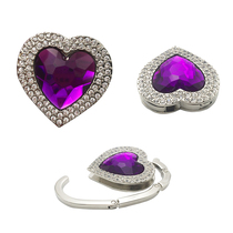 Double Row Heart-shaped Crystal Acrylic Folding Hook hanging Bauer Fashion hanging bag Fastening Bag-Hook Portable Hook