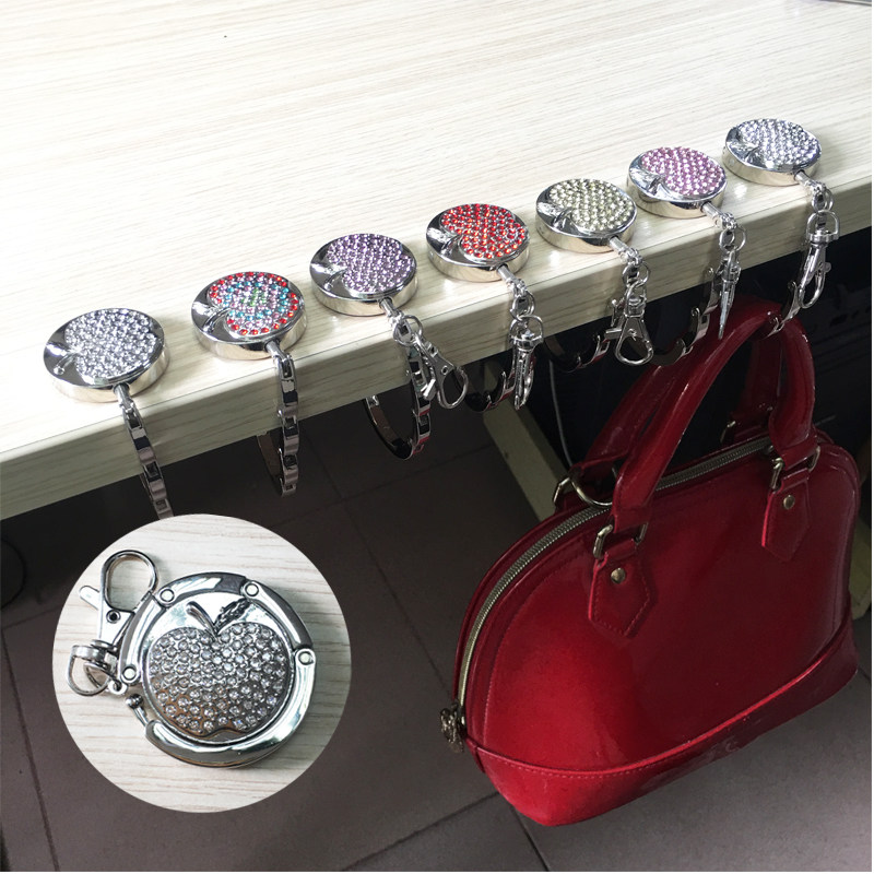 Creative inner folding seamless apple buckle full of diamonds portable hook tableside ladies not rust exquisite hook keychain