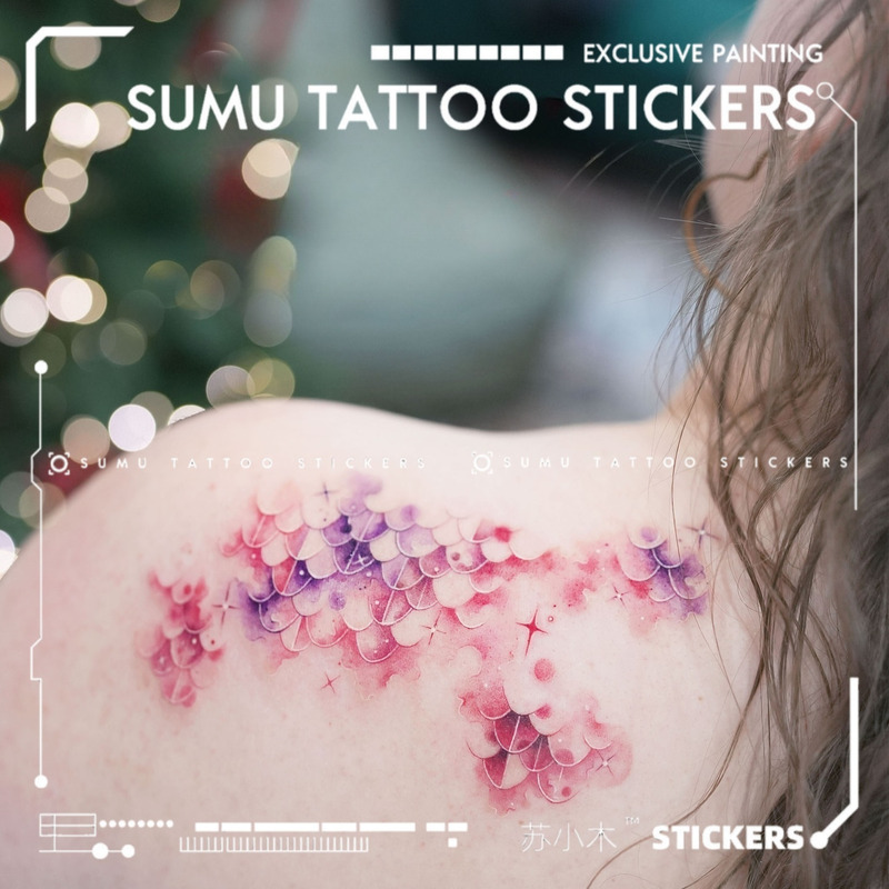 Su Xiaomu Fish Scale Realm Girls' Back Fish Scale Decorative Tattoo Stickers Waterproof Long-Lasting Vacation Travel Photography Snorkeling Accessories