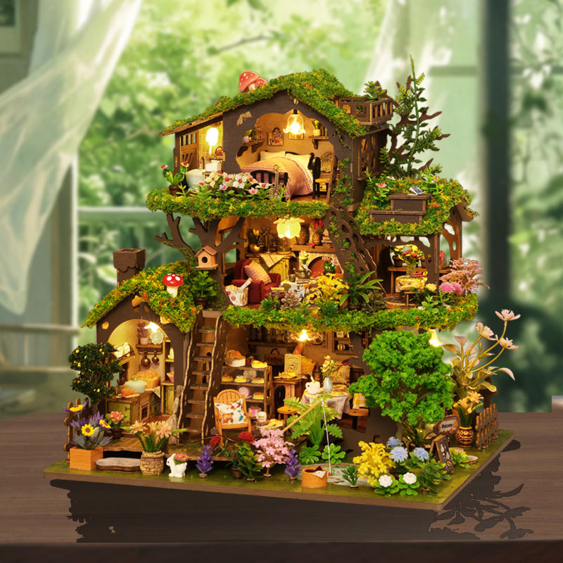 Qiaoyun Forest Time Tree House DIY Cabin Hand-Assembled Model 3D Stereo Puzzle Miniature Architectural Model