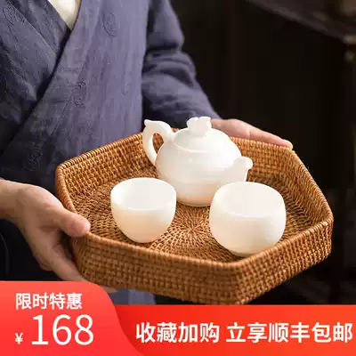 Handmade bamboo-woven Kung Fu tea set Cover bowl Teapot Teacup storage White tea Pu'er box Bamboo basket finishing Portable household