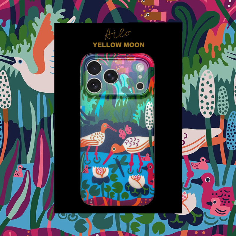 Yellow Moon, Designed by Artist Ailo, Bird Poetry Series, Simple and Original, Suitable for Apple 17/17Pro/17Promax