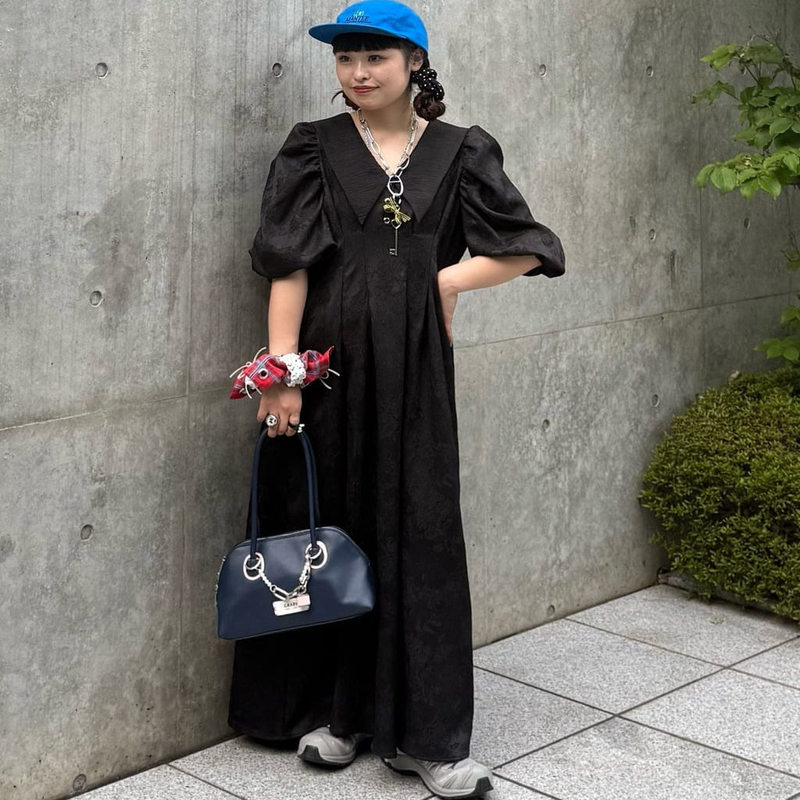 Early Autumn Japanese Style Cp Exclusive Lume Peter Pan Collar Retro Jacquard Satin Glossy Gorgeous Puff Sleeve Dress