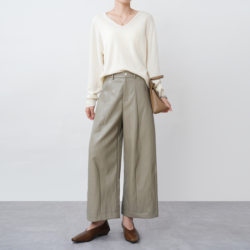 Chiccut Casual Commuting Loose Straight Wide-Leg Pants High-Waisted Cropped Pu Leather Pants for Women Chiccut Casual Commuting Loose Straight Wide-Leg Pants High-Waisted Cropped Pu Leather Pants for Women