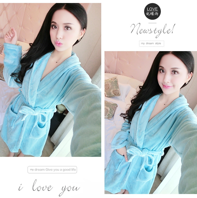 Áo ngủ mùa đông nữ flannel áo choàng tắm đồ ngủ dày cộng với áo choàng dài đôi áo choàng san hô lông cừu kích thước lớn dịch vụ nhà - Night Robe áo ngủ nữ