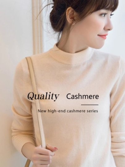 Herbst und Winter halber Rollkragenpullover aus 100 % reinem Kaschmir, neuer Pullover für Damen, lockerer, verdickter Pullover, gestrickter Basispullover