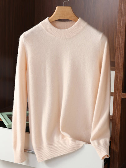 Herbst und Winter halber Rollkragenpullover aus 100 % reinem Kaschmir, neuer Pullover für Damen, lockerer, verdickter Pullover, gestrickter Basispullover