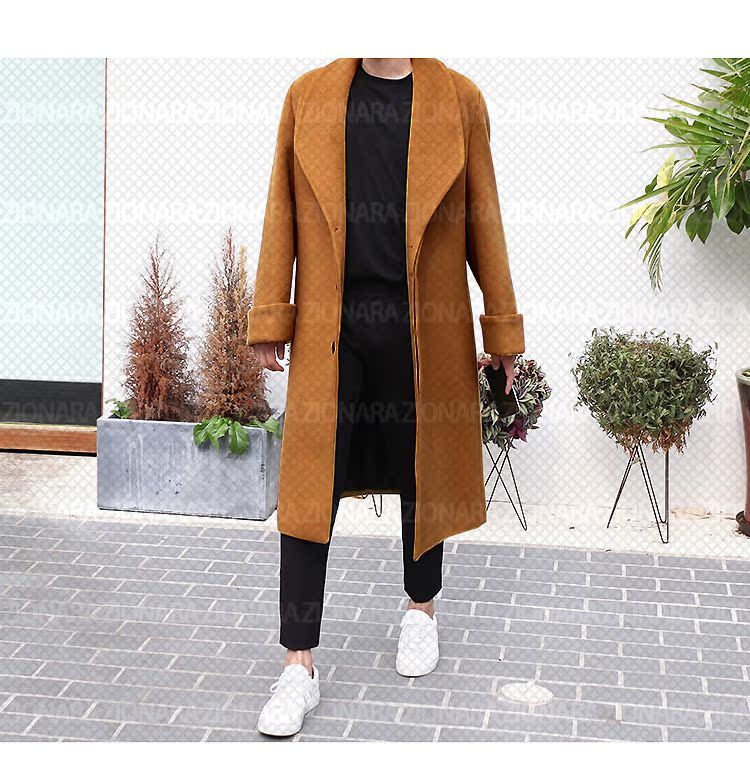 Mùa đông của nam giới đôi phải đối mặt với cashmere áo nam Hàn Quốc phiên bản của đoạn dài trên đầu gối áo len nam lỏng áo gió dày triều