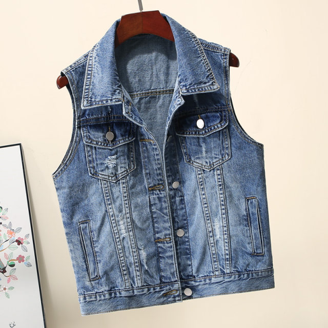 Internet celebrity denim jacket vest ladies temperament 2023 spring and autumn new Korean version loose mid-section vest vest