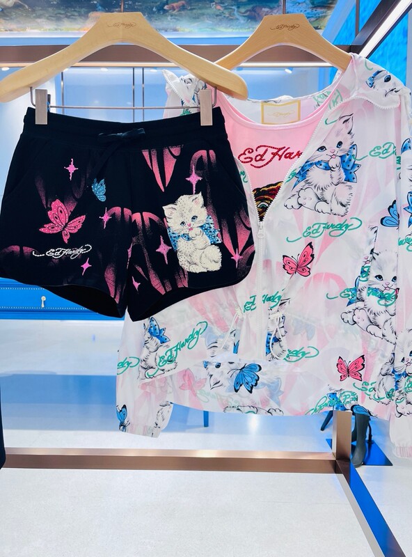 Fashionable Brand Ed Hardy Women's Shorts Kitten Series Heavy Industry Hot Diamond Black Printed Casual Shorts 24 Summer New