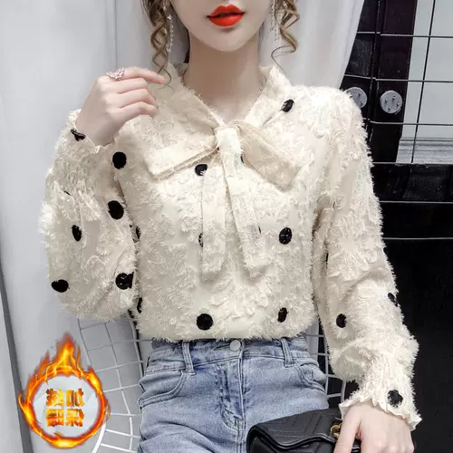 Осенняя милая рубашка, флисовый кружевной шелковый приятный телу лонгслив, коллекция 2021, в корейском стиле, по фигуре