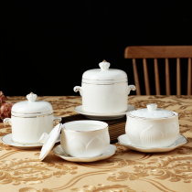 Ceramic stew pot Steaming soup Dessert Birds nest stew pot bowl Household with lid with plate Size soup pot with spoon