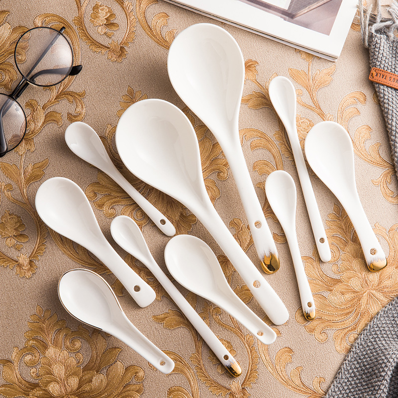 Upscale Hotel Phnom Penh Ceramic soup spoon tablespoon tablespoon small spoon coffee spoon Long handle Home Seasoning Spoon Sweet Spoonspoon