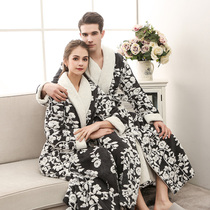 Light luxury printing Womens extended thickened flannel nightgown Mens coral velvet couple a pair of flannel large size bathrobes