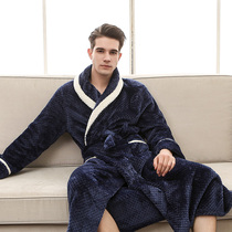 Bathrobe mens autumn and winter 2020 new products extended loose warm coral velvet pajamas thickened velvet flannel nightgown