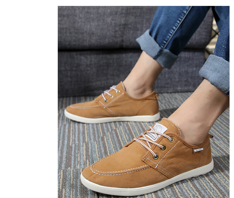 Kéo lại giày nam mùa xuân cộng với giày vải nhung nam phiên bản Hàn Quốc của giày đế thấp đế bằng giày đế bằng vải ren giày thủy triều giày the thao nam