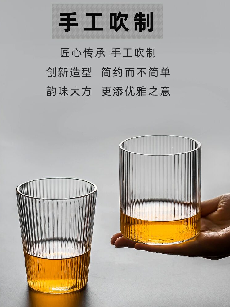 Japanese glass vertical stripe coffee cup Female drinking cup Tea cup Straight cup Household transparent wine glass Milk drink cup