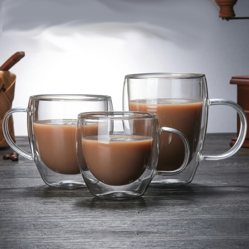 Heat resistant double glazed glass cup with coffee cup milk cup Juice Cup Breakfast office Creative transparent tea cup 