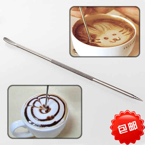 Stainless steel Korean-style coffee pulled flowers needle stick with croquet needle pen double head flower style coffee suit chocolate sauce