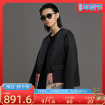 (Mustard original) Hong Fan Chinese style round neck print three-dimensional patch pocket design improved Tang suit short jacket women