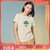 (mustard original) skyline Chinese wind round neckline with short sleeve blouses printed retro female T-shirt male and female