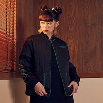 (Mustard original) dragon figure Chinese style colorful embroidery thread Dragon embroidery round neck design short cotton coat