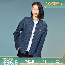 (mustard original) Easy-environment Chinese-style Improved Tang Costume Hanfu 100% Linen Collar Tray Buckle Striped Design Woman