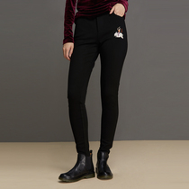 (Mustard original) Yutu China Wind Heavy Industry embroidery plus velvet padded leggings nine-foot pencil pants