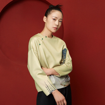 (Mustard original) boiled tea Chinese style tea jacket printed design long sleeve improved Tang suit jacket women