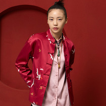 Cloud Crane China Wind New Chinese Style Neckline Handmade Disc Clasp Fairy Crane Printing Design Improved National Tide Tango Tang Dress Short Coat