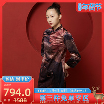 Tianyin Chinese style retro print design stand collar personality dress velvet placket improved Tang dress cheongsam women