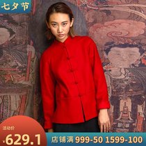 (Mustard original)New thanks to the Chinese style the new Chinese woolen thick short jacket stand-up collar plate buckle Tang dress woman