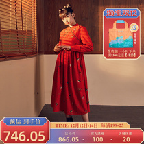 (Mustard original) Changyin China red print long skirt design retro long modified cheongsam dress New
