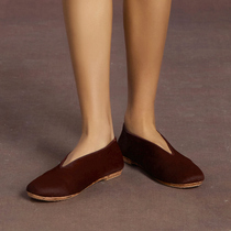 Row to short horse wool flat bottom shoe Buffalo leather large bottom hand custom low-help shoe light-mouth retro single shoe
