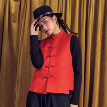 (Mustard original) Yihong China Red Collar Pankou Weaving Brocade Improved Cotton New Year Horse Clips Red Canter Shoulder