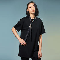 (Mustard Original) Ask the Tsuretro Collision Color Printed Tie with Tide Card Designer Middle Long Half Sleeve T-Shirt Woman