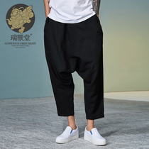 (Menswear Beasts) Ink Guest China Wind 90% Fall Crotch Casual Linen Harynn Pants Loose and Crotch Pants Man