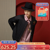 (Mustard original) scholar Chinese style national tide coat round neck text embroidery design short cotton women