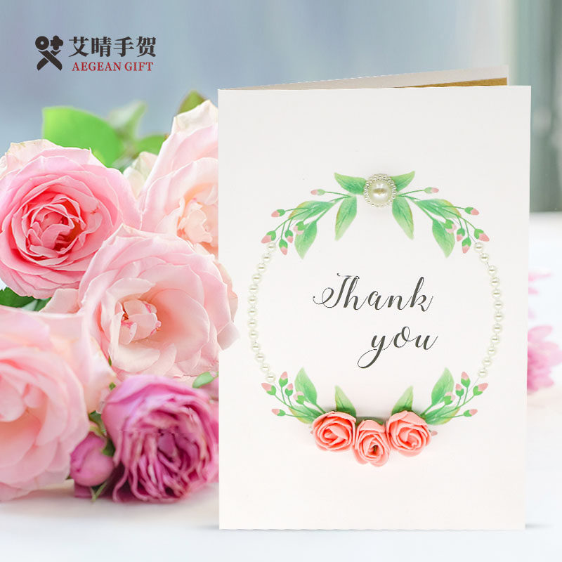 In stereo card custom wedding invitation to Post and European creativity small fresh pearl rose card design