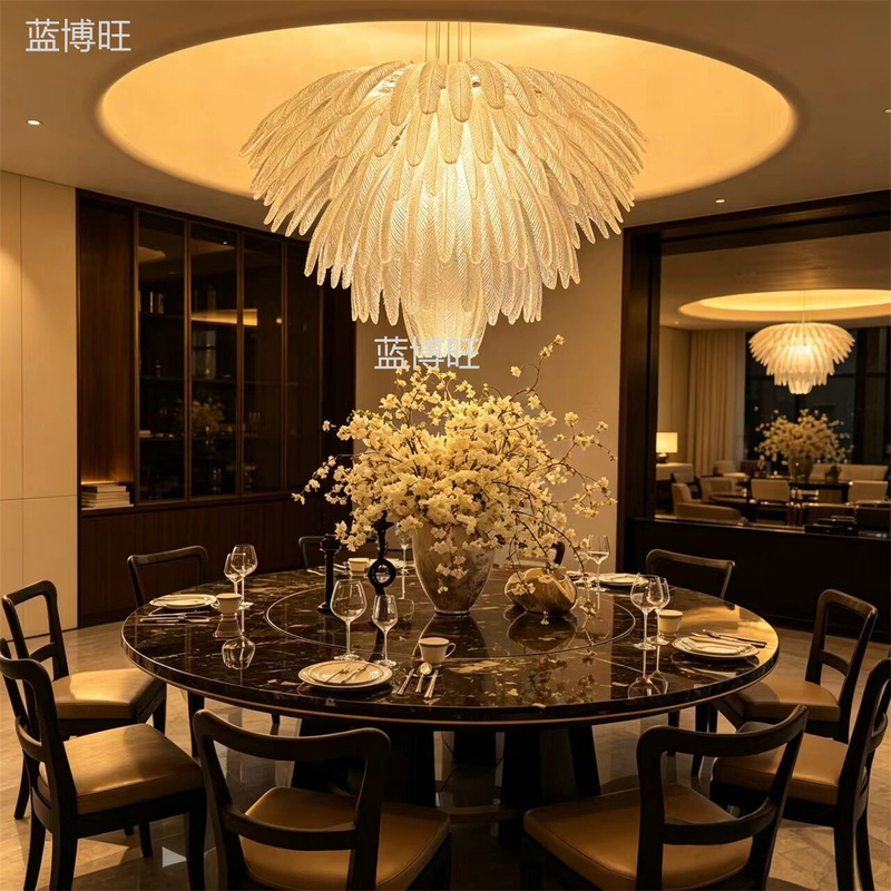 Light Luxury Crystal Feather Chandelier for Living Room and Dining Room, Modern Minimalist High-End Large Chandelier, Milan Agave Dining Chandelier