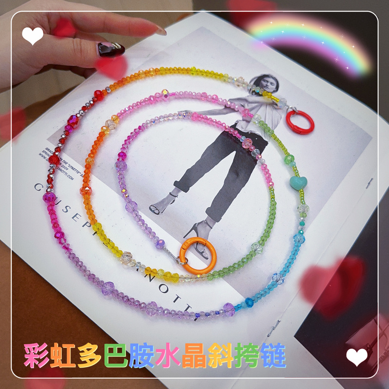 Handmade by the Shop Owner, Rainbow Dopamine Crystal Butterfly 1.2m Crossbody, Heavy-Duty Luxury Beaded Phone Chain Bag Chain